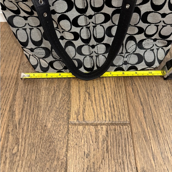 Coach Black & Grey Signature Canvas Tote with Leather Trim - Picture 9 of 10